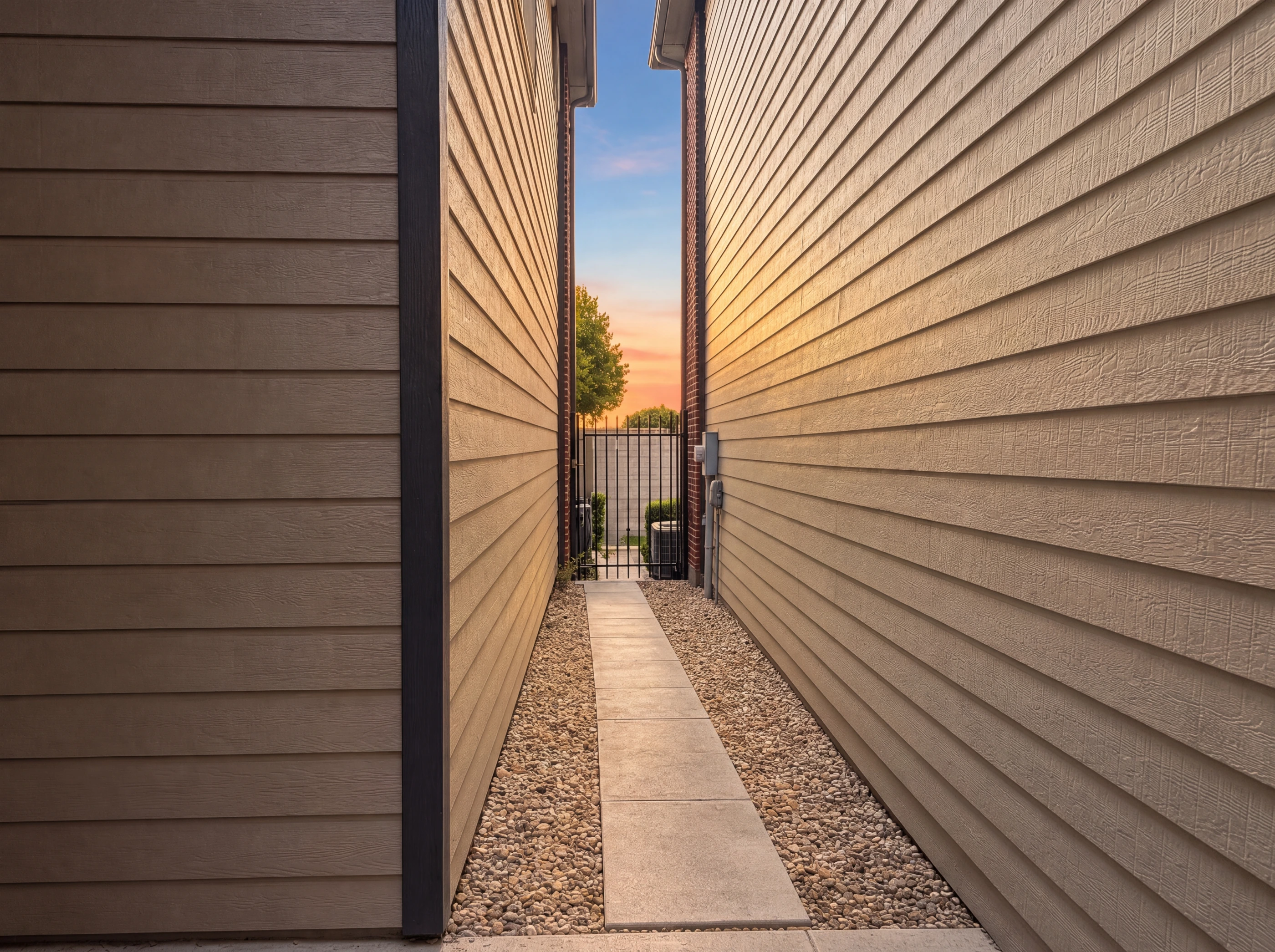 Private side walkway to the rear entry